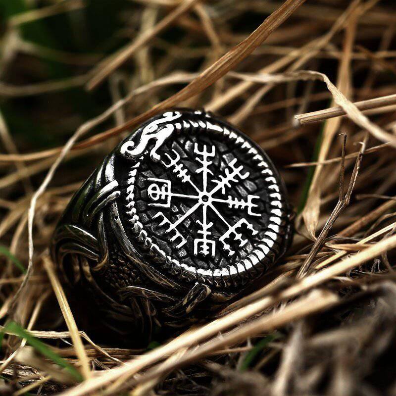 Пръстен Vegvisir Serpent Ouroboros - неръждаема стомана