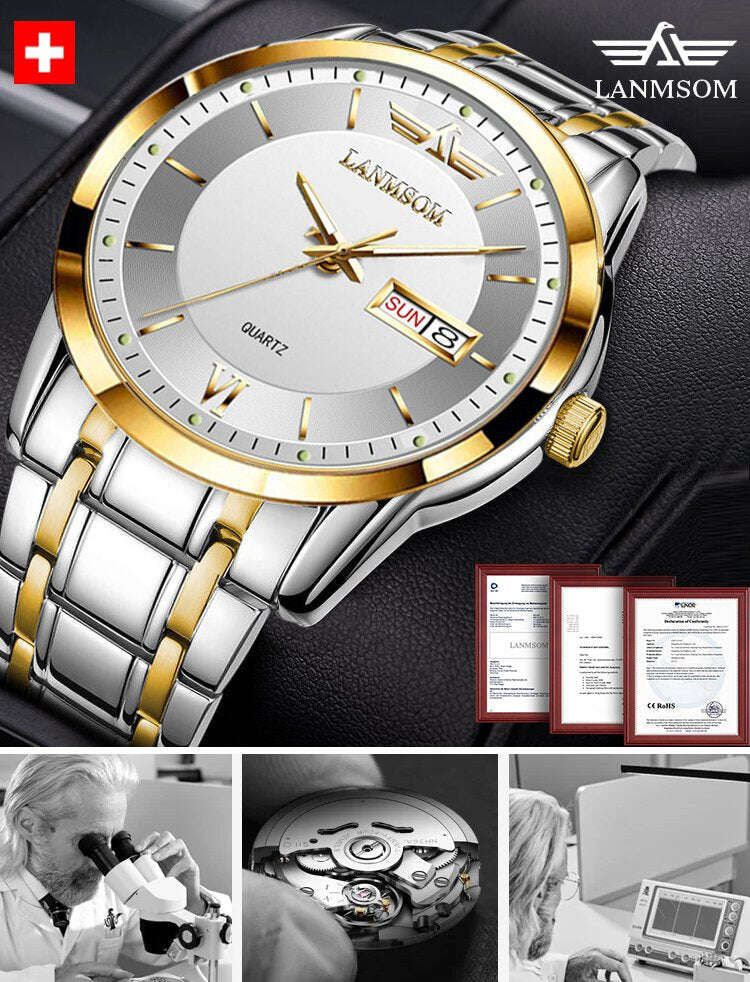 LANMSOM ултра тънък швейцарски часовник с календар за мъже