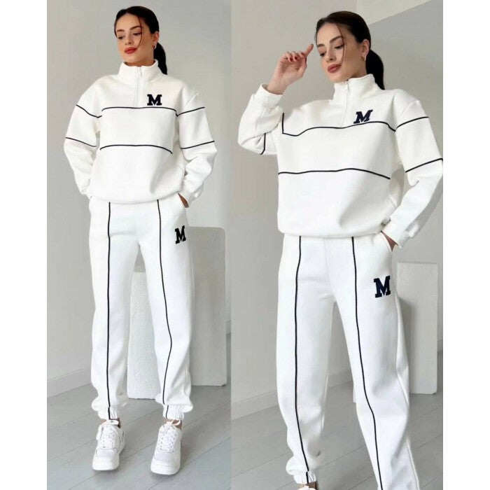 Conjunto casual de duas peças de algodão puro para mulher, manga comprida