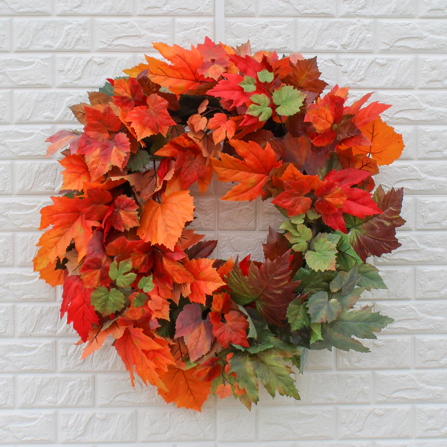 Grinalda de porta frontal em folha de bordo Ombre laranja e verde de 28