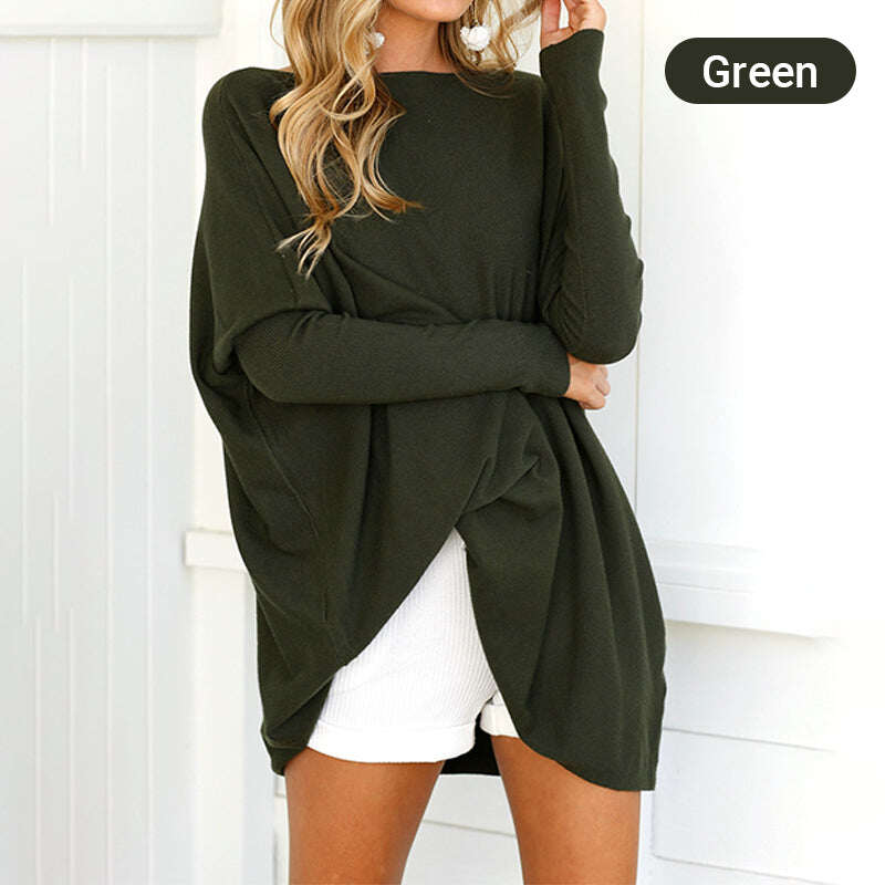 Blusa feminina de manga comprida e gola redonda em cor sólida