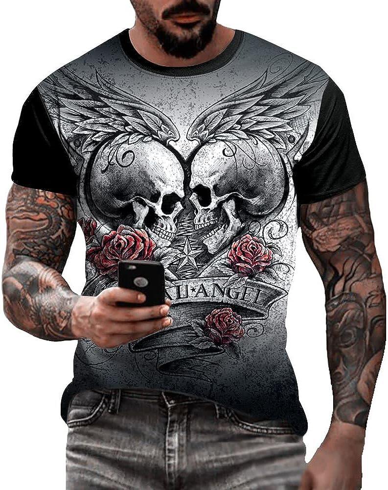 Men's 3D Print Skull T-Shirt 3D Creative Print Short Sleeve T-Shirt Casual Round Neck Novelty Street Fashion Tees Shirt