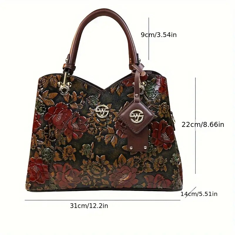 Floral Handbag for Wo, Autumn Winter New Arrival, Hand-Painted Tote with Zipper Closure