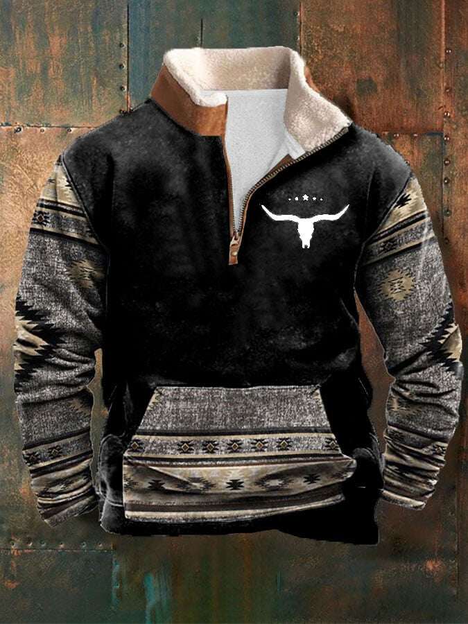Moletom casual masculino com estampa estilo retrô western