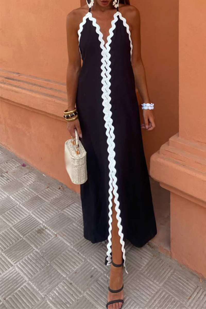 Sexy Street Wave Lace Up Patchwork Backless Contraste Vestidos Sem Mangas