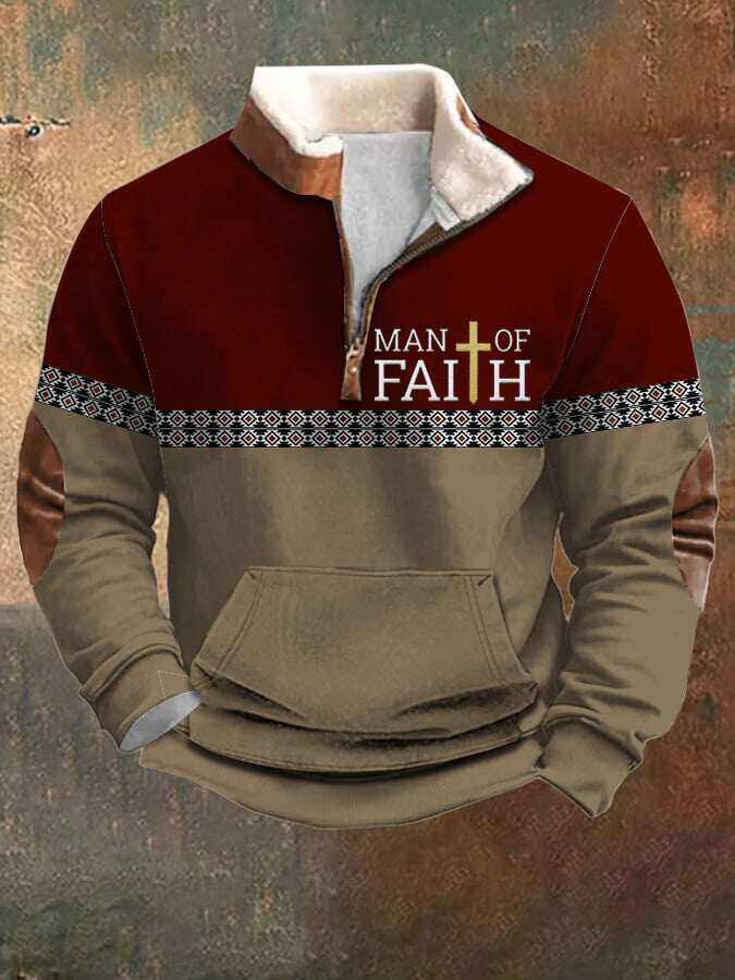 Męska bluza Faith Contrast Color Retro, zapinana na zamek, z długimi rękawami i futrzanym kołnierzem