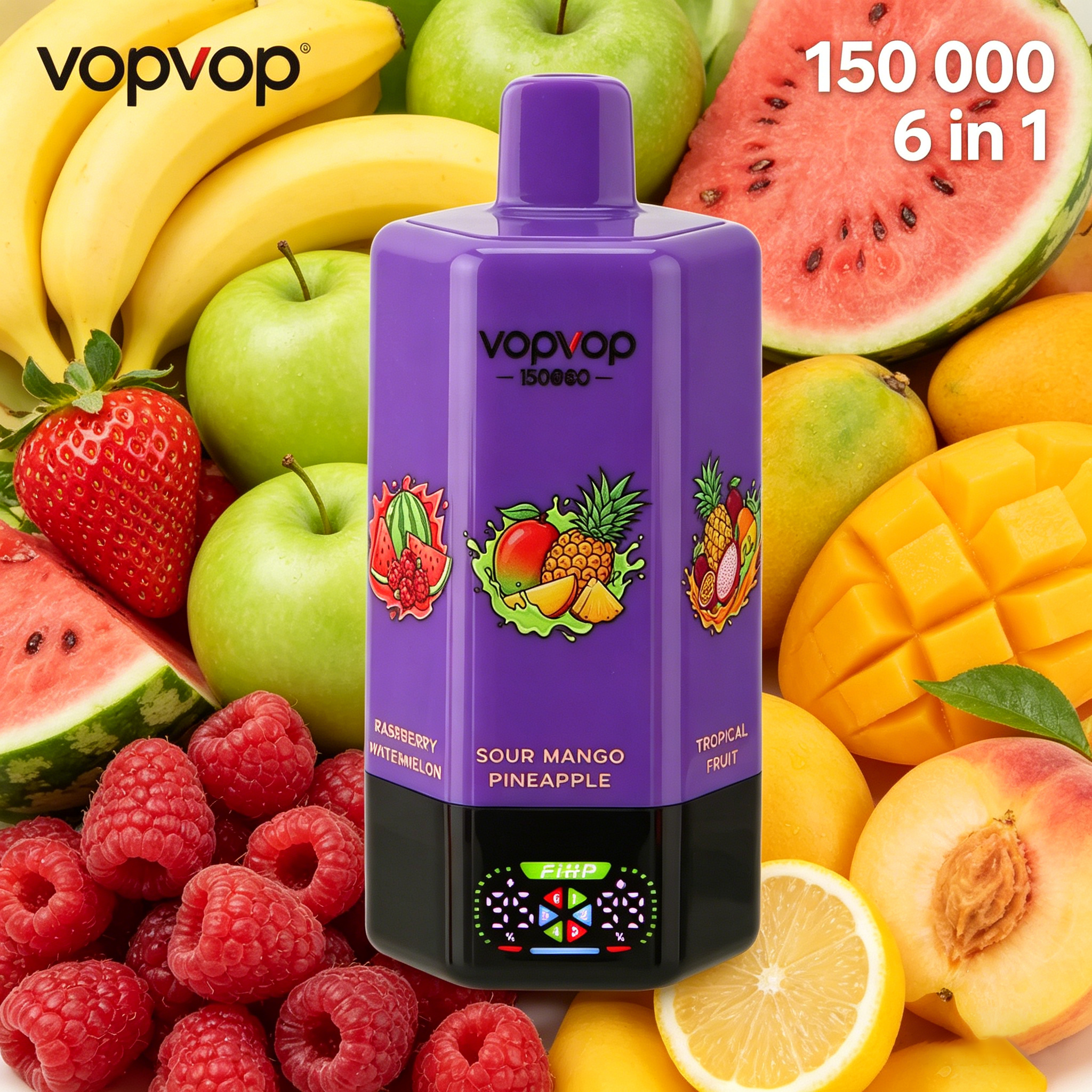 🚀 VOPVOP 150K – 150 000 potahů | Šest příchutí v jedné | Jednorázová elektronická cigareta, obsah nikotinu 0 % / 2 % / 5 % • 8 příchutí