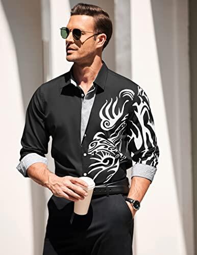 COOFANDY Men's Print Button Down Dress Shirt Fashion Long Sleeve Casual Shirts