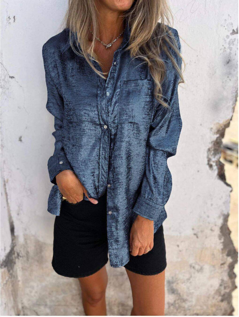 Camisa casual feminina de camurça fashion lapela