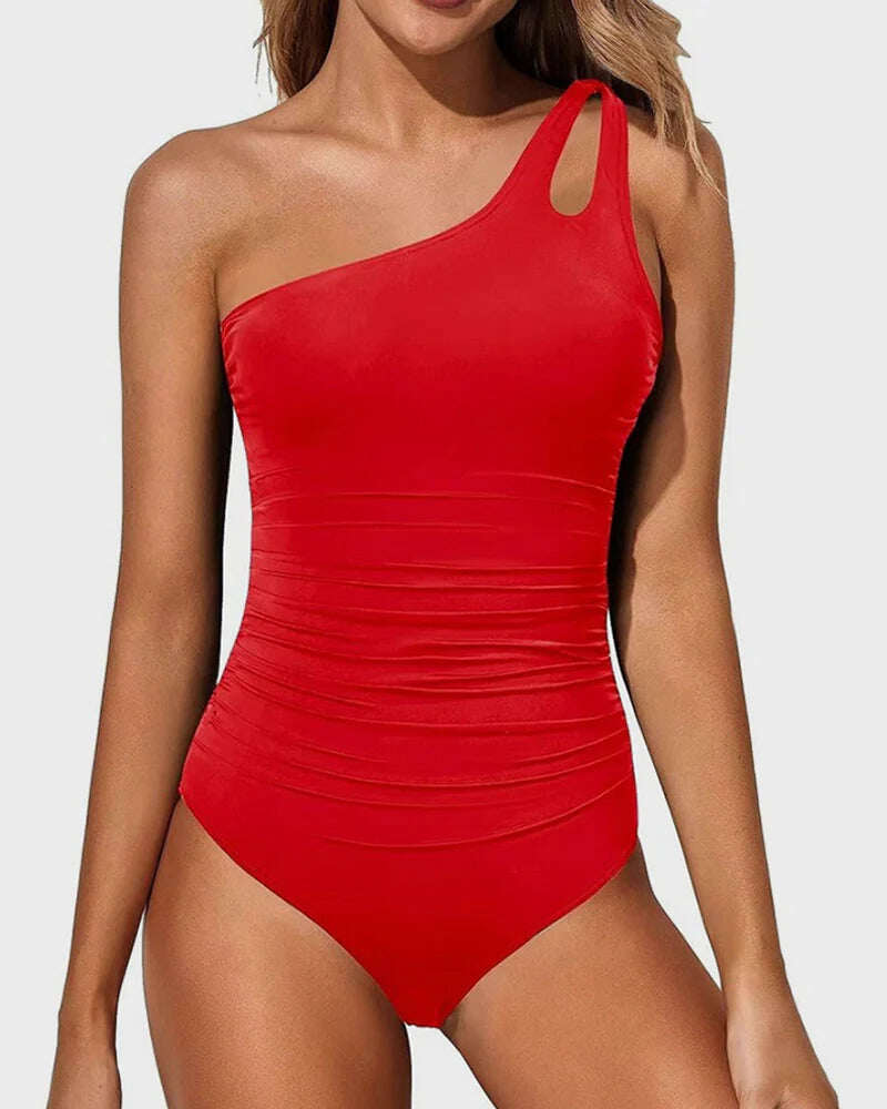 2025 New One Shoulder One Piece Swimsuit for Women Tummy Control Bathing Suits