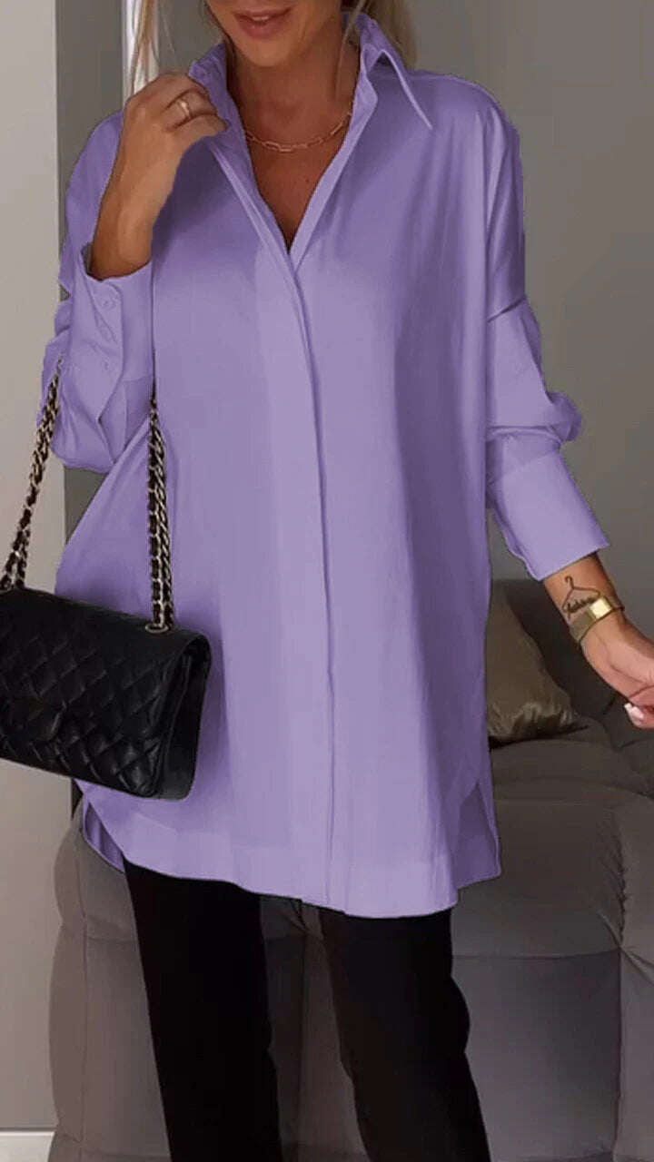 🎁Novidades em promoção de 2025✨Camisa de lapela com fenda