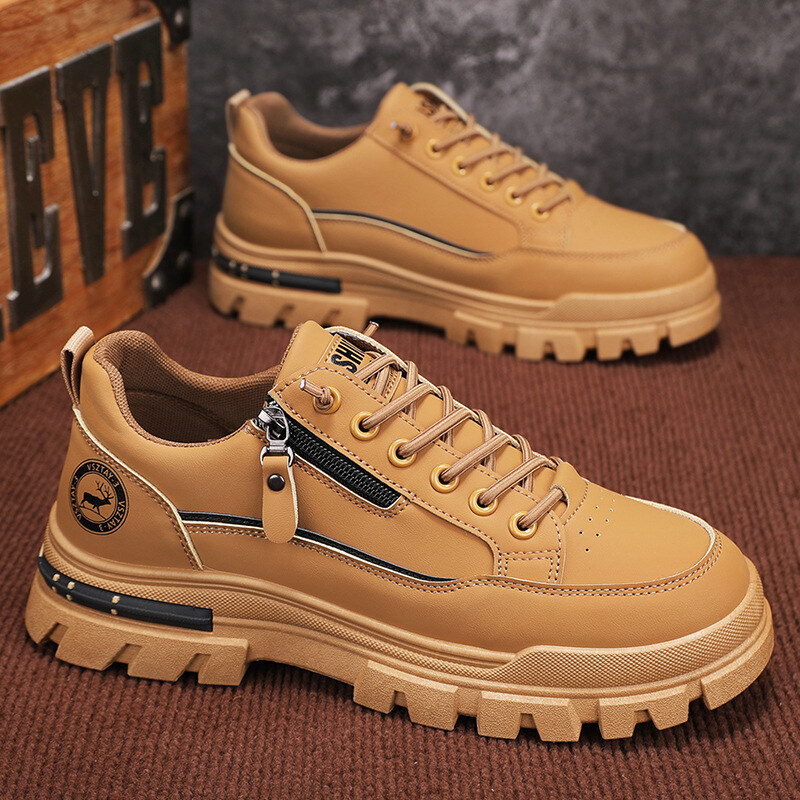 CALÇADOS MASCULINOS 2025 NOVA PRIMAVERA E OUTONO PROTEÇÃO DE TRABALHO PEQUENO BRANCO CALÇADOS DE TÁBUA INVERNO LAZER ESPORTES À PROVA D'ÁGUA ROUPA DE TRABALHO MARTIN SHOES