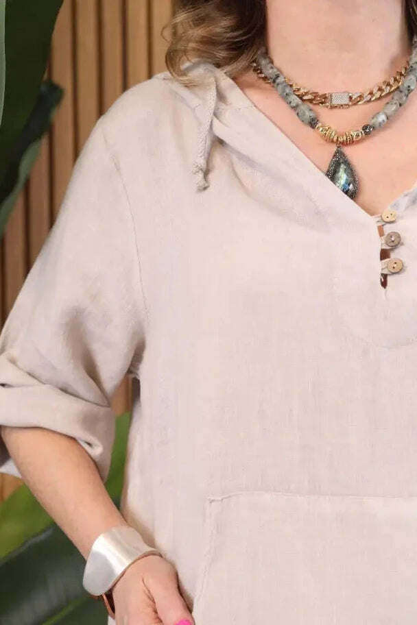 Vestido de linho importado com capuz