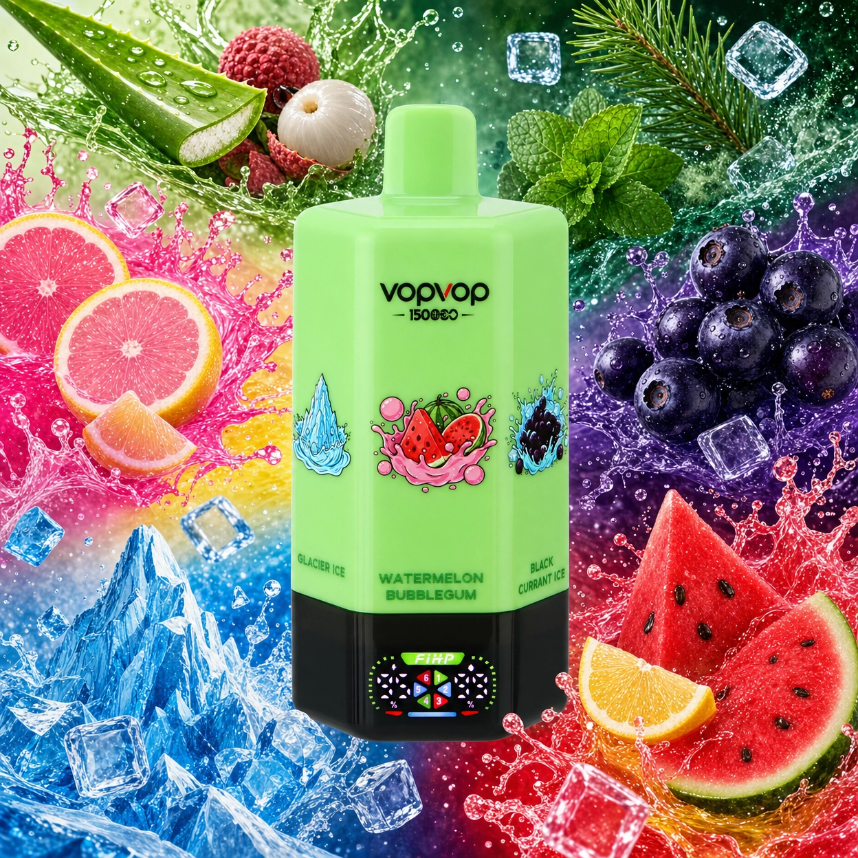 vopvop-150k-6in1-green-aloe-lychee-pink-lemon-glacier-pine-mint-black-currant-watermelon-lemon