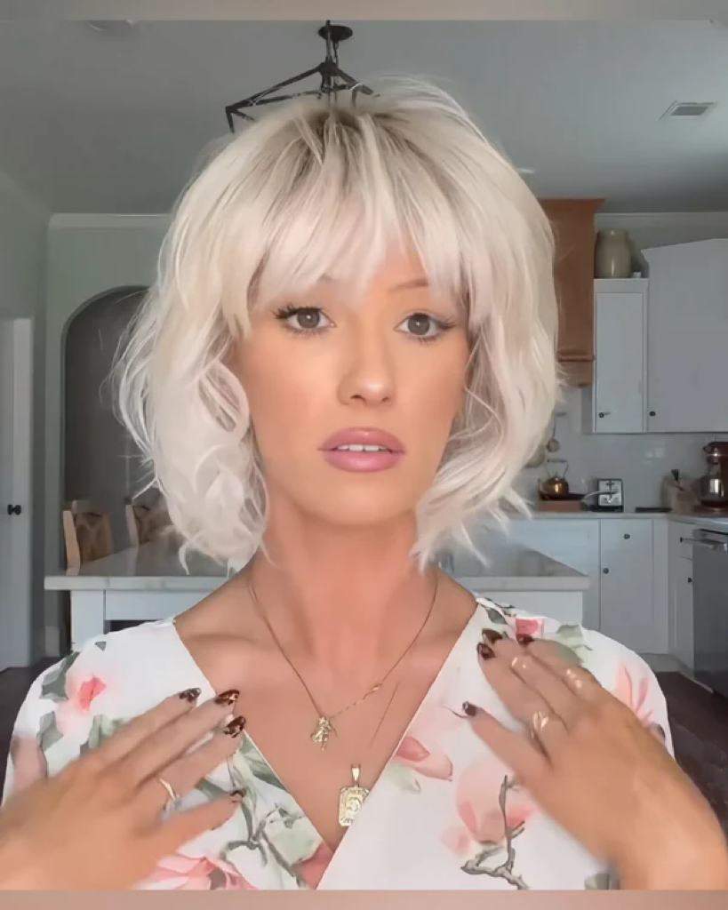 Curly bob wig with white silver gradient