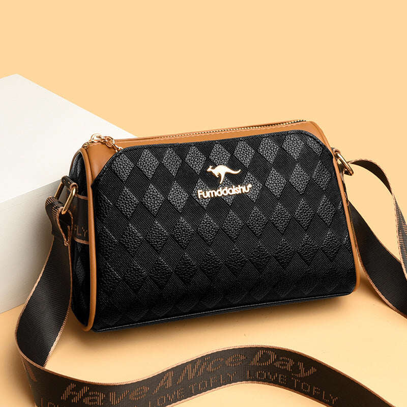 BOLSA CROSSBODY DE 3 CAMADAS COM PADRÃO DE DIAMANTE ELEGANTE DE GRANDE CAPACIDADE