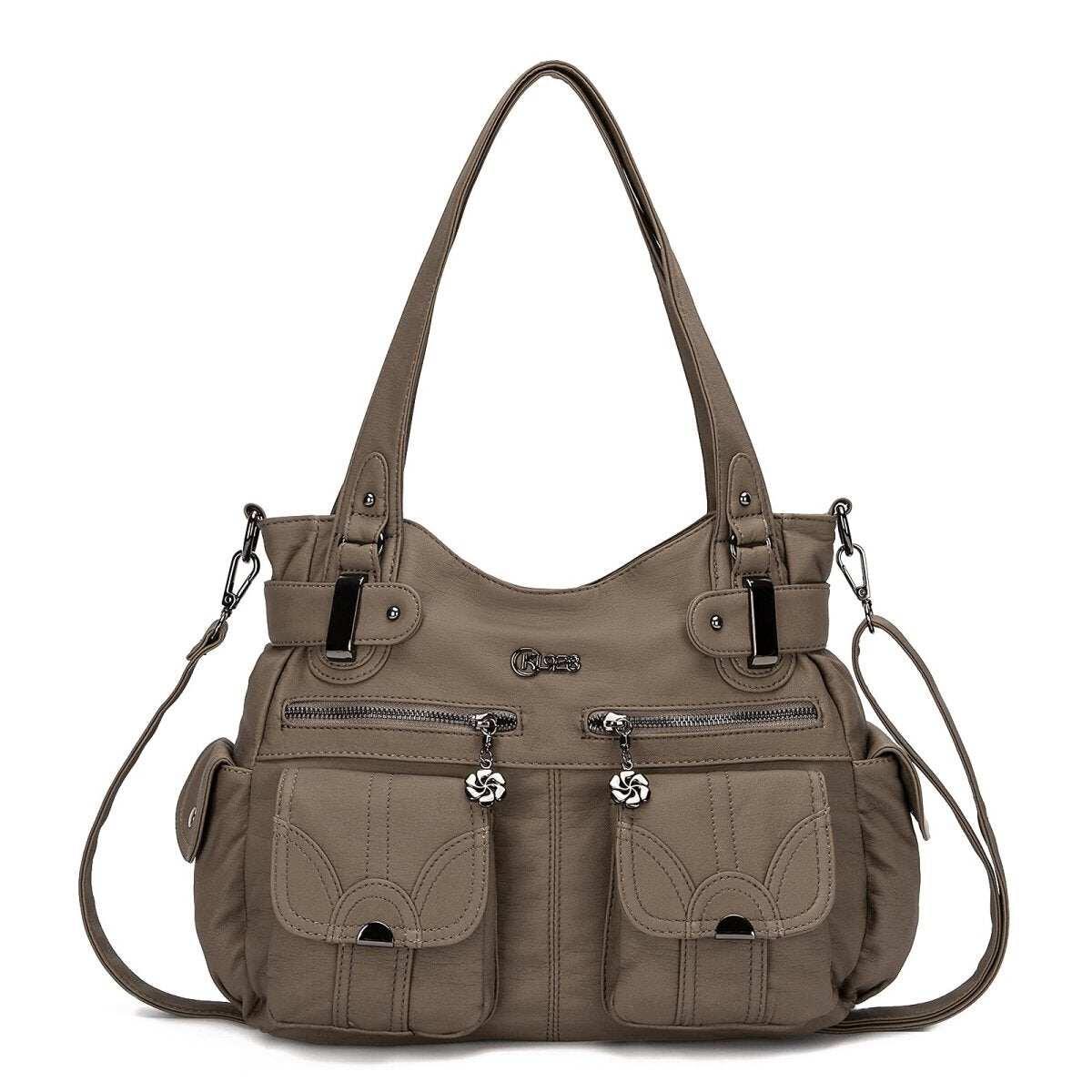 Bolsa de couro premium com muitos bolsos