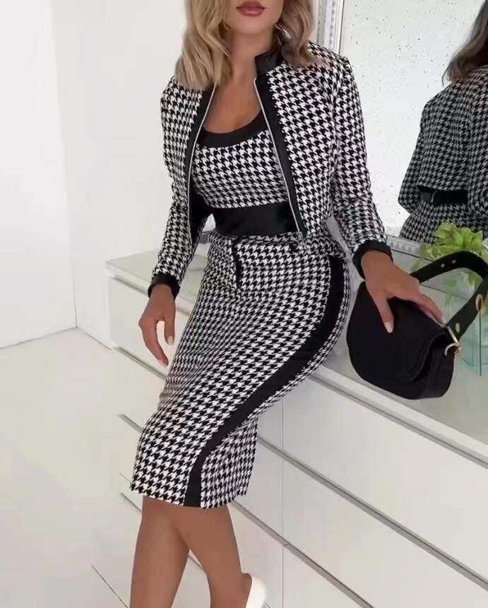 Colete feminino de moda de rua, cardigã, saia justa, terno de três peças, promoção Colete feminino de moda de rua, cardigã, saia justa, terno de três peças, promoção Colete feminino de moda de rua, cardigã, saia justa, terno de três peças, promoção Colet