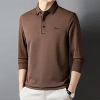 Nova camisa pólo empresarial e casual com mangas compridas e lapelas