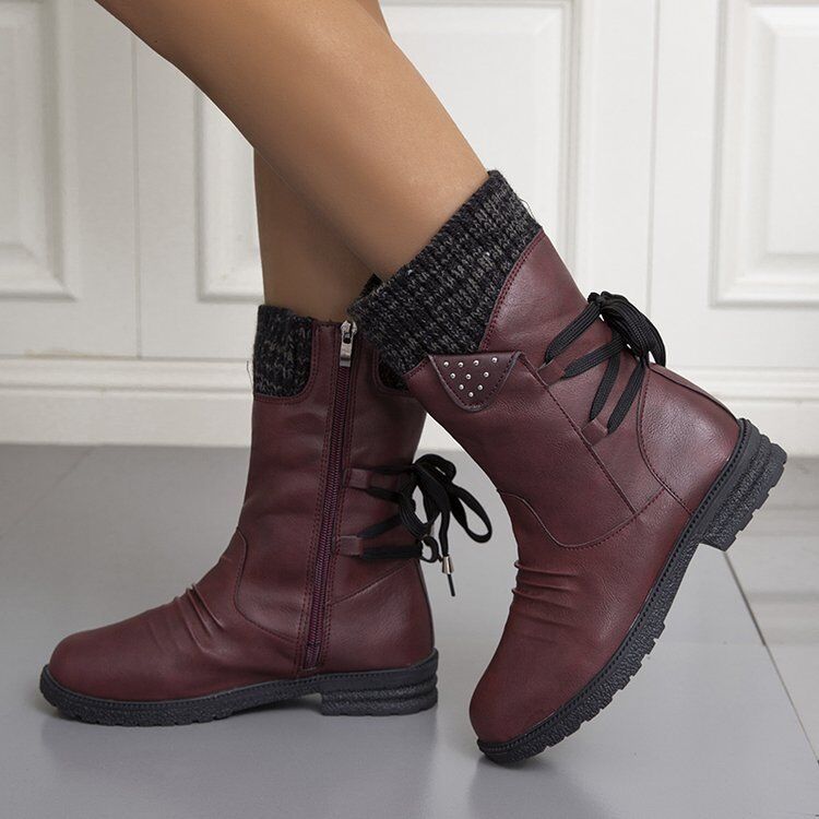 🔥51% DE DESCONTO AGORA - Botas de neve femininas de cano médio com punho de suéter, botas quentes de inverno