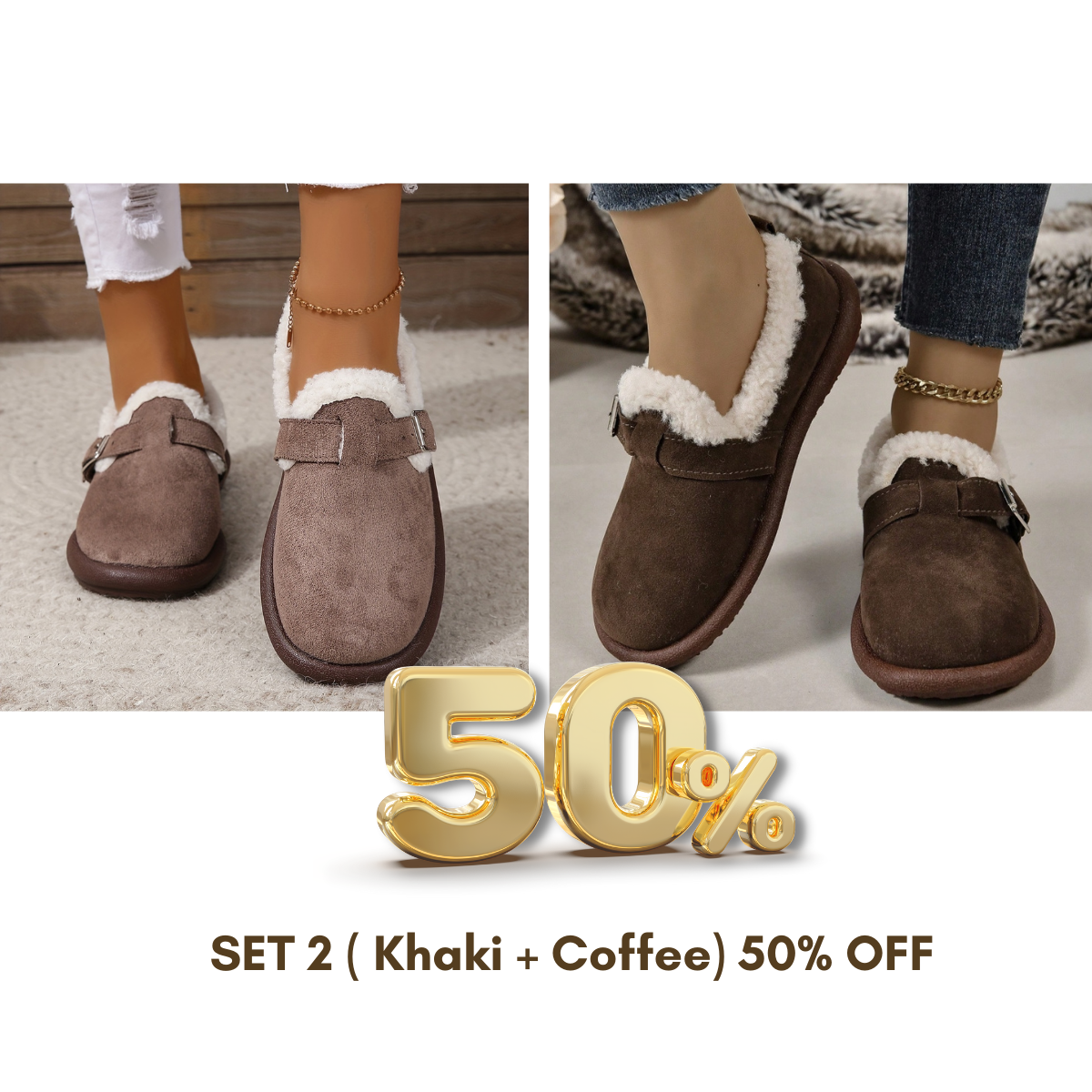 🔥ÚLTIMO DIA COM 50% DE DESCONTO - SAPATILHAS FEMININAS DE PELÚCIA COM BICO REDONDO E SLIP-ON