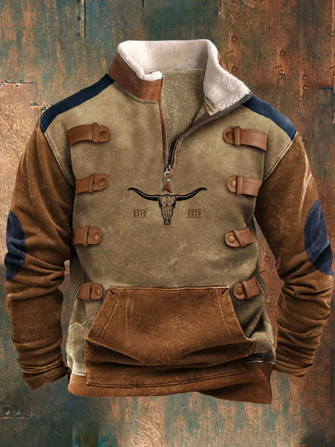 SUÉTERES MASCULINOS COM ZÍPER E PELE EM ESTILO ÉTNICO VINTAGE COM ESTAMPA