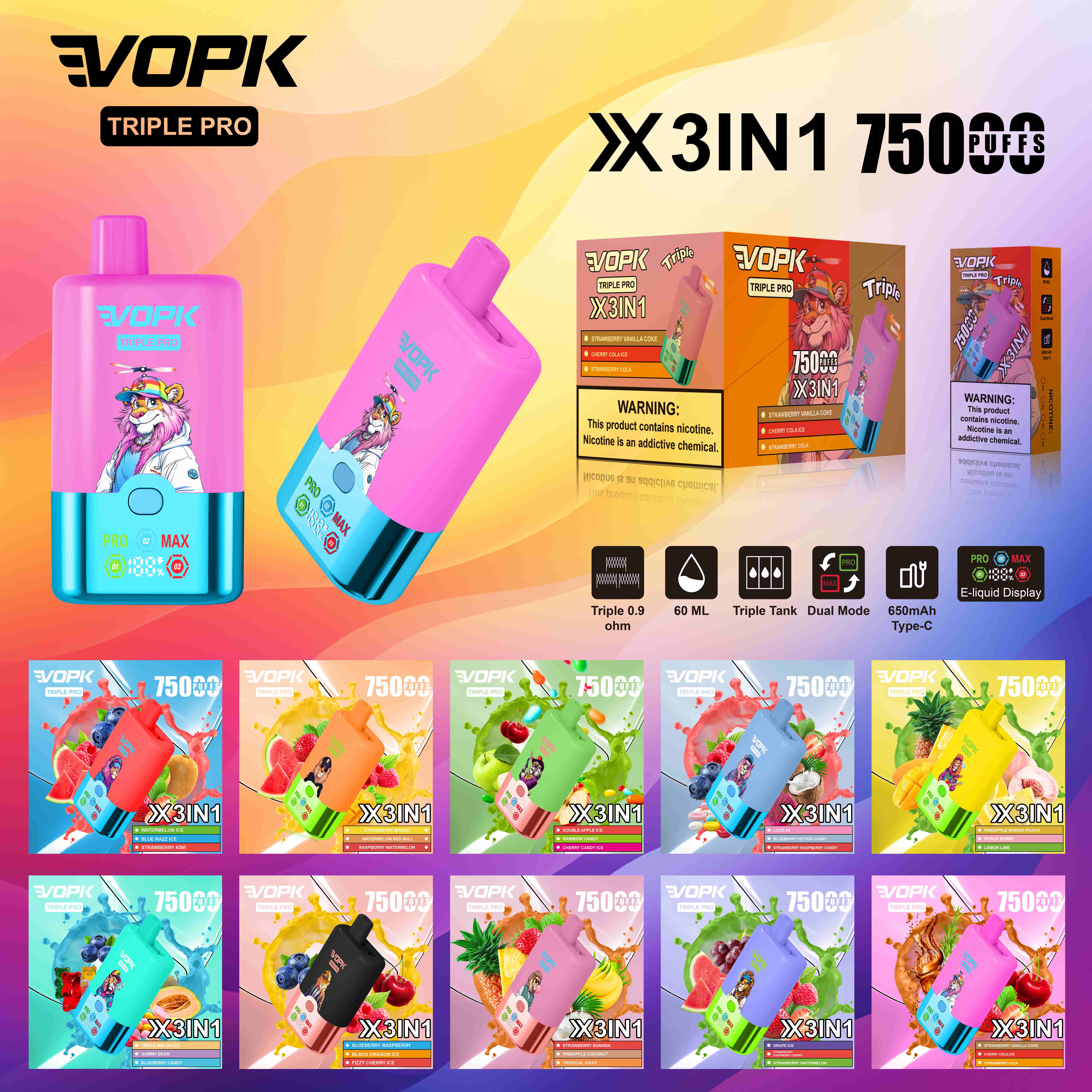 VOPK Triple Pro 75K 3 In 1 Flavors 75000 Puff
