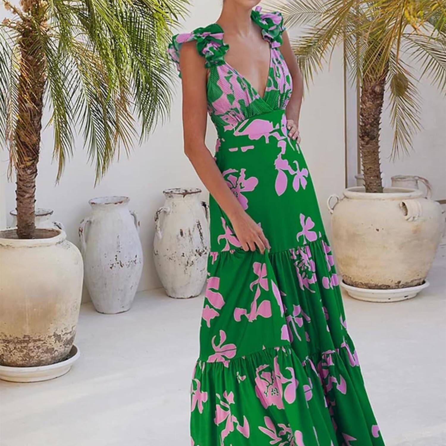 💥 Special offer: 50% off 💥 V-neck lace-up printed one-piece swimsuit with skirt