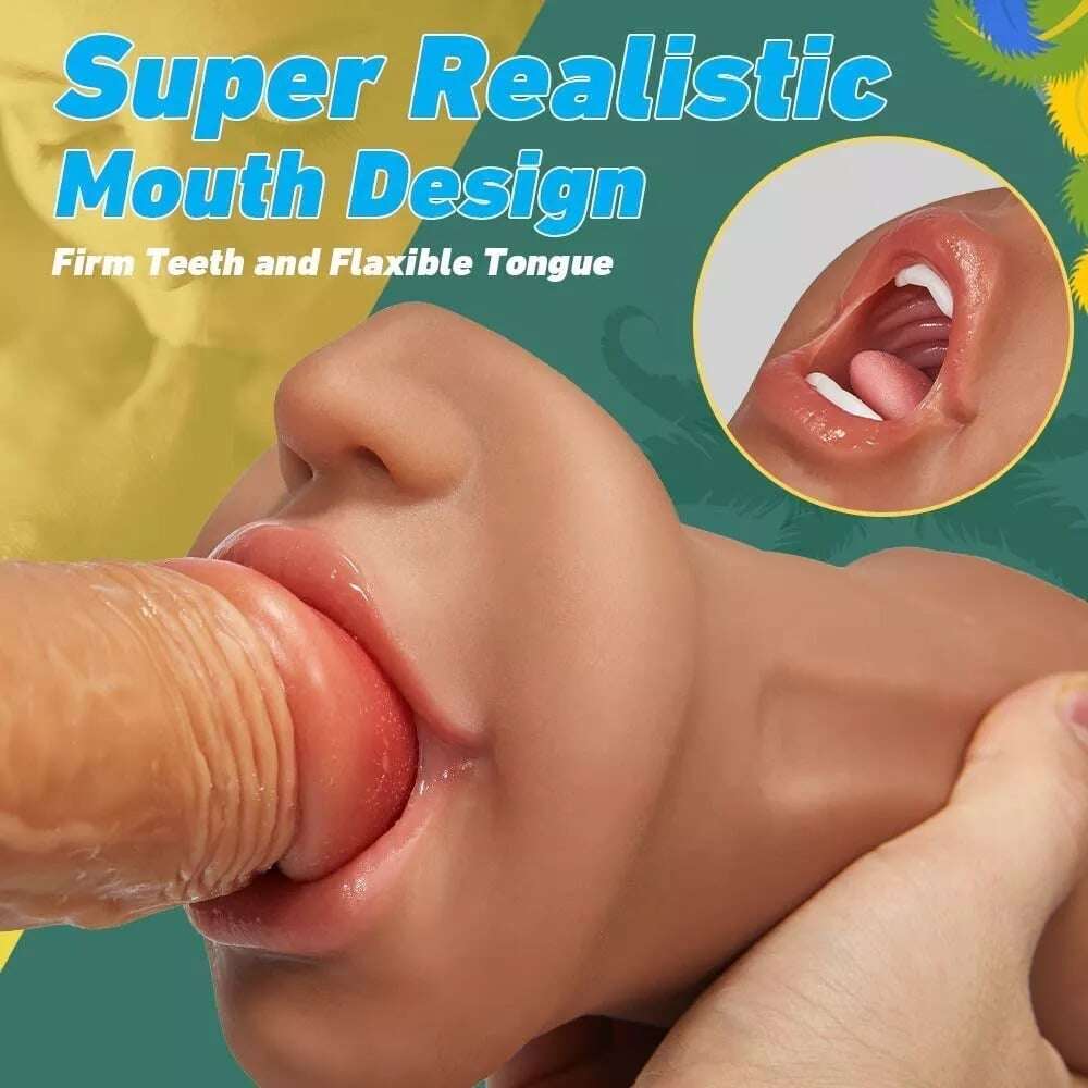 3 in 1 Tanned Lifelike Face Pocket Pussy Blowjob Masturbator Stroker