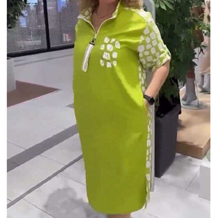 Vestido feminino patchwork na altura do joelho
