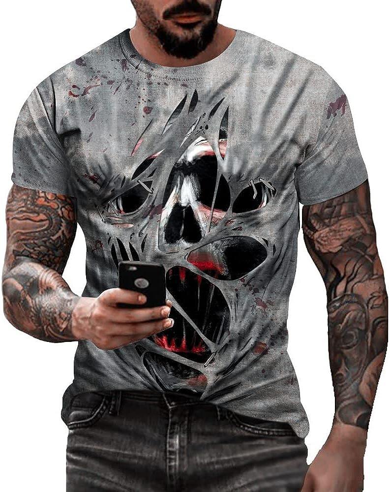 Men's 3D Print Skull T-Shirt 3D Creative Print Short Sleeve T-Shirt Casual Round Neck Novelty Street Fashion Tees Shirt