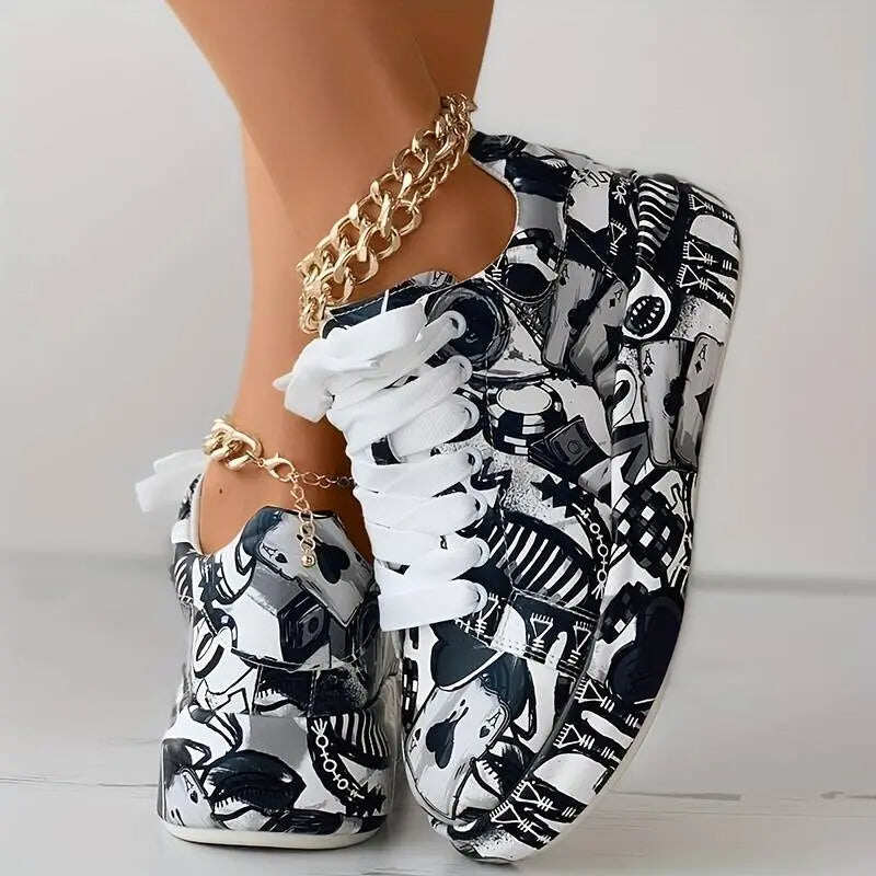 Sapatos de plataforma femininos de perfil baixo com cadarço e grafite sapatos de caminhada casuais