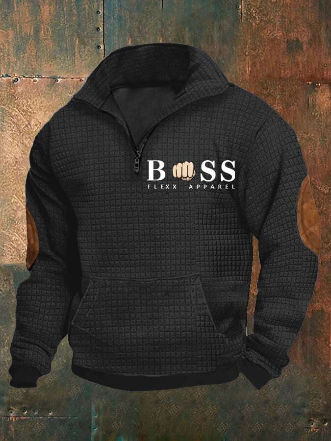 Sweatshirt de homem de tecido xadrez com gola retro com design de letras retro