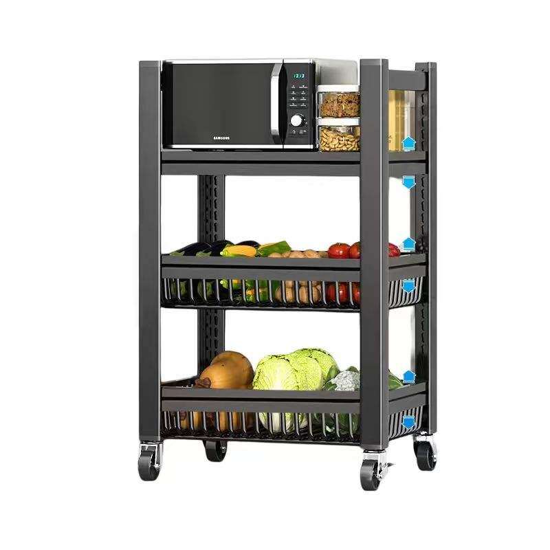 Wholesale Custom Color Design Corrosion Resistant Carbon Steel Fruit and Vegetable Shelf with Four Wheels