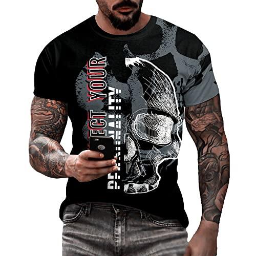 Camiseta masculina de caveira com estampa 3D criativa 3D camiseta de manga curta casual gola redonda novidade moda urbana camiseta