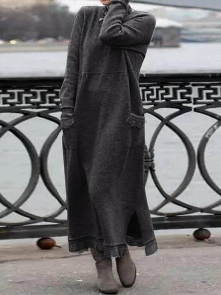 Vestido elegante e comprido de inverno para mulher