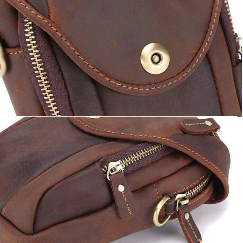Bolsa de ombro pequena de couro com bolso, bolsa crossbody para celular, bolsa para dinheiro, carteira, bolsa de cintura, pochete para homens
