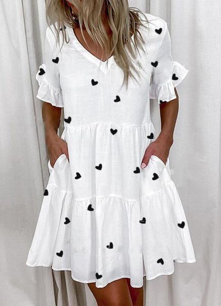 2024 moda primavera e verão vestido curto estampado com babados e bolso para mulheres