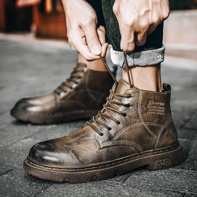 2022 Jesień Nowe Buty Martin Męskie Mid-Top Taktyczne Męskie Buty Retro Lokomotywa Skórzane Buty Brytyjskie Buty Z Okrągłym Noskiem