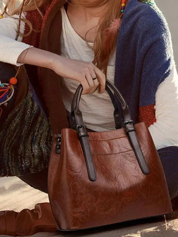 Vintage grande capacidade um ombro couro crossbody Bolsa