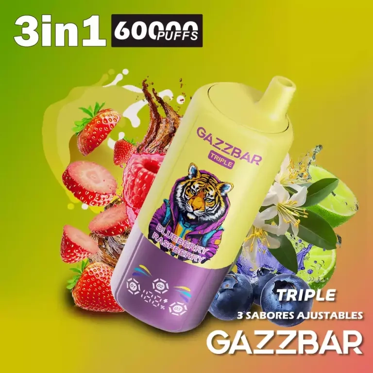 GAZZ BAR TRIPLE 60000 Puffs disposable vape Strawberry Raspberry • Triple Melon • Sour Mango Pineapple