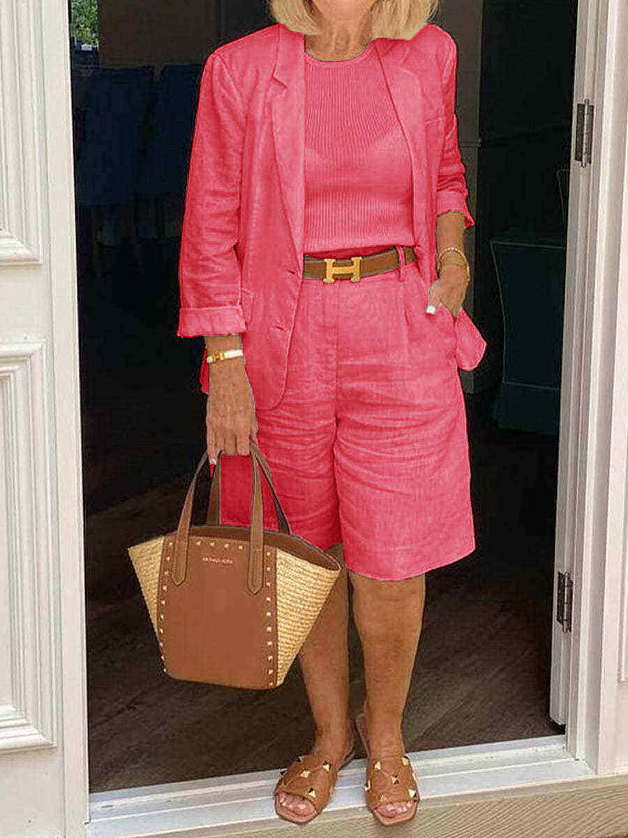 Conjunto casual de duas peças com casaco de manga comprida e calções