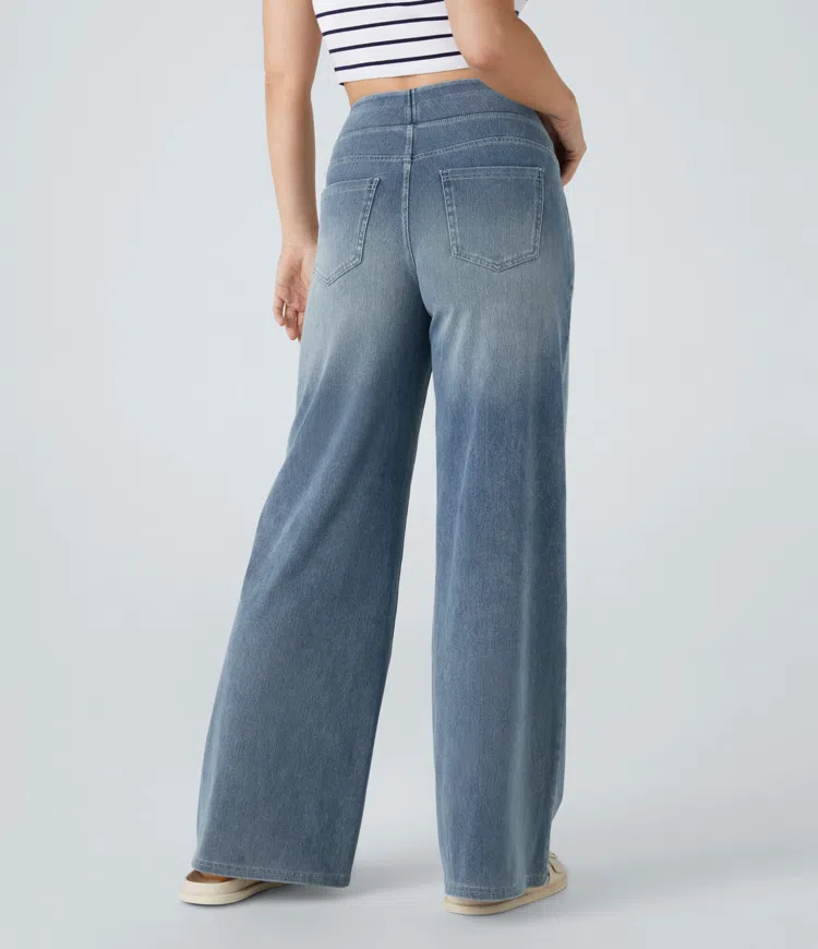 JEANS DE CINTURA ALTA COM PERNAS LARGAS MUITO ELÁSTICAS