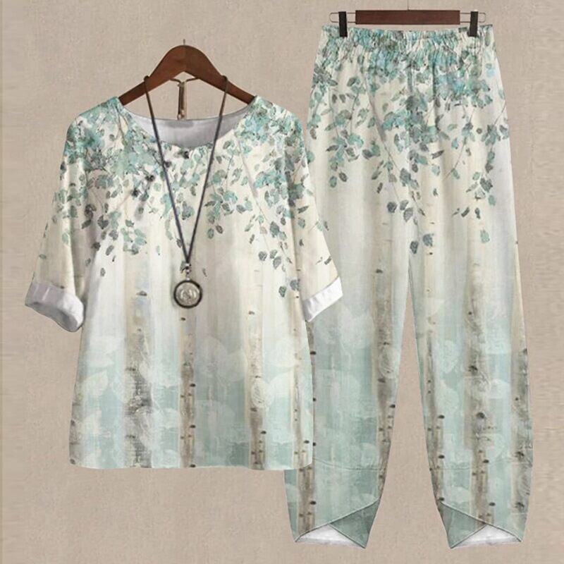 【S~5XL】😍2024 Novo conjunto de blusas e calças estampadas de duas peças