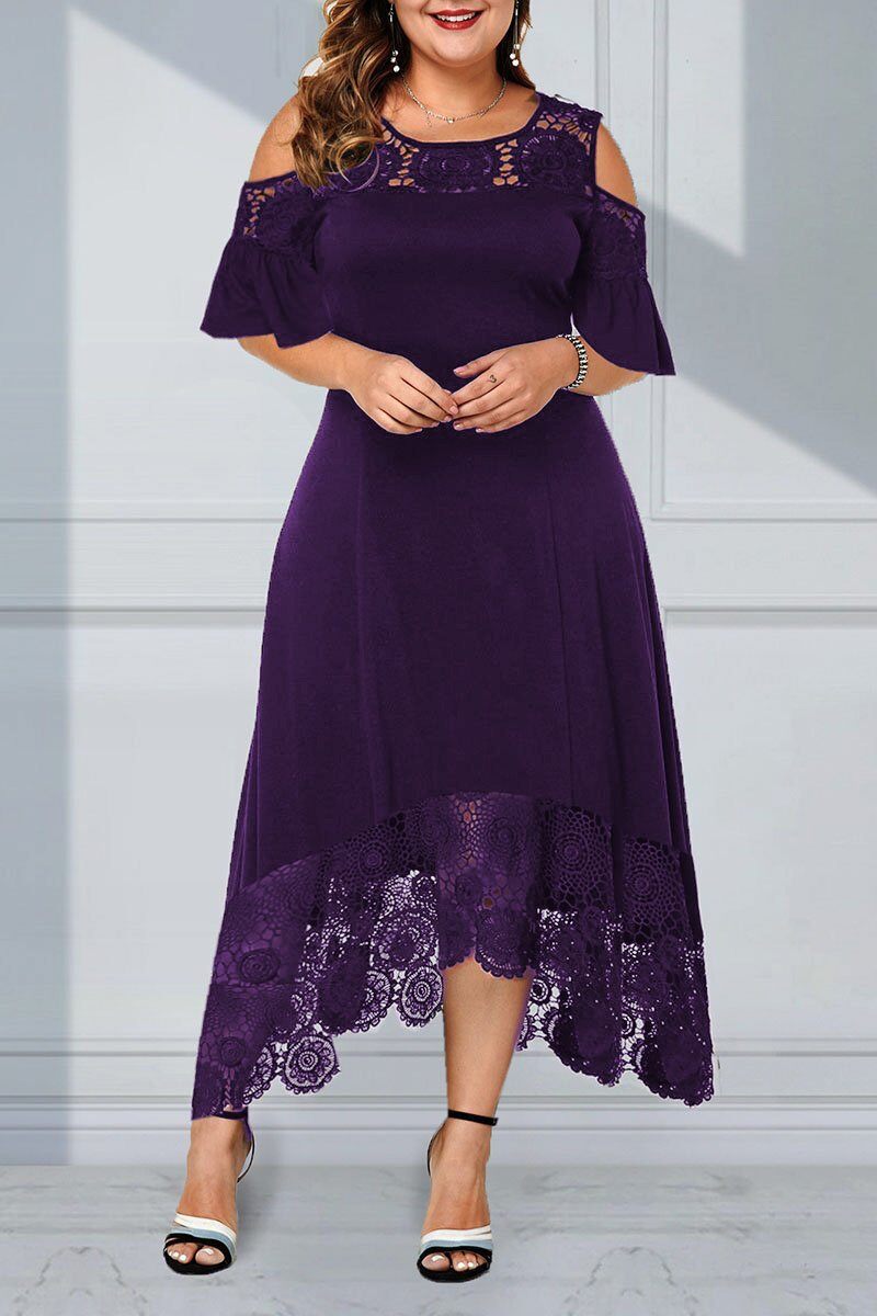 2023 Renda de renda de grande tamanho vestido de renda de ombro comprido de ombro frio