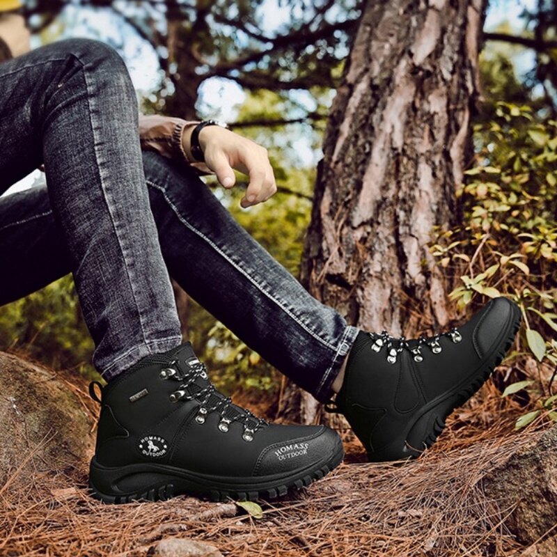 Botas masculinas para caminhada e acampamento, à prova d'água, antiderrapante, respirável, com cadarço, para caminhada ao ar livre