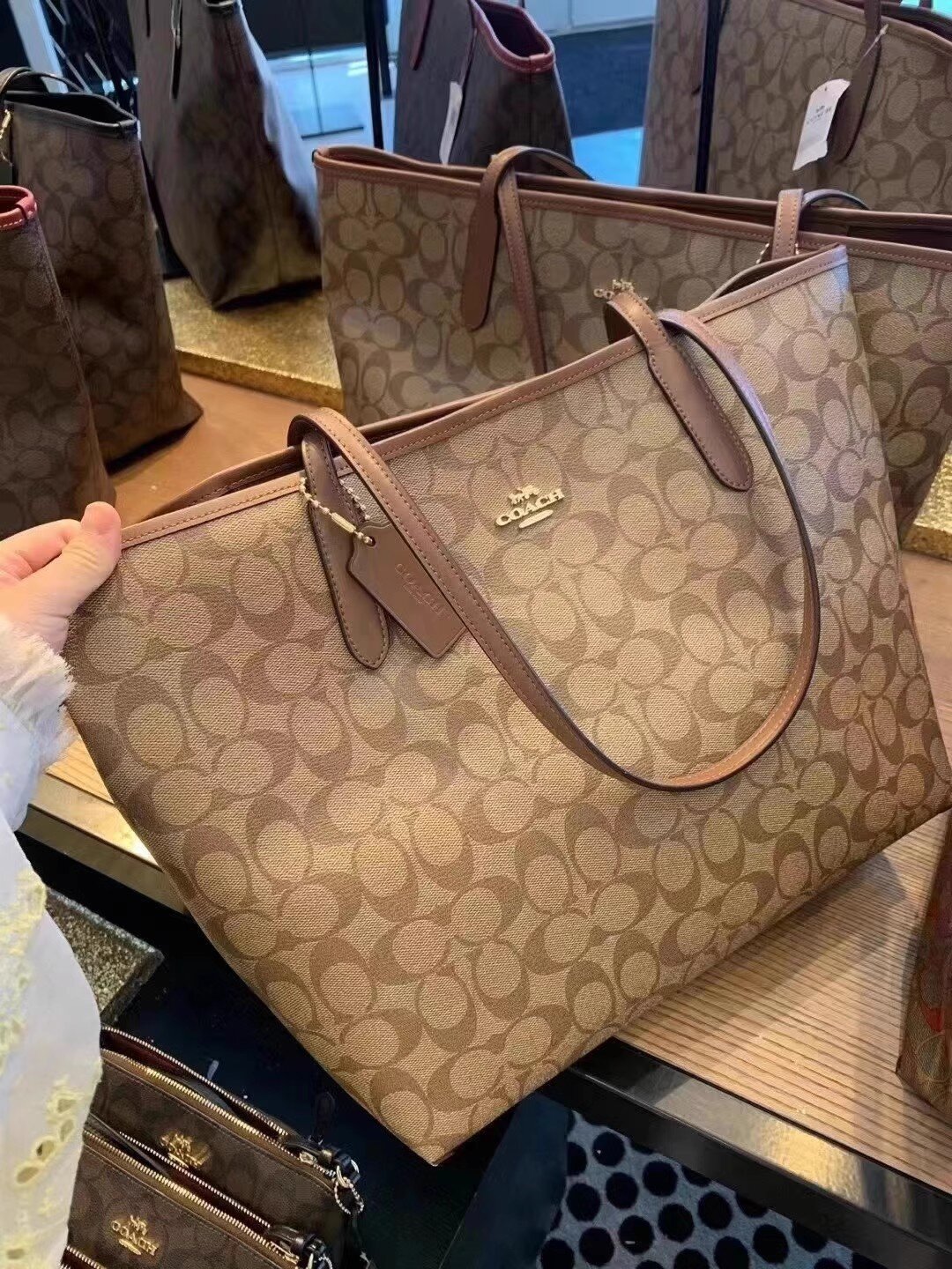 [Tax-free shopping]Coach/Coach women's bag tote bag single-sided magnetic buckle tote one-shoulder handbag shopping bag