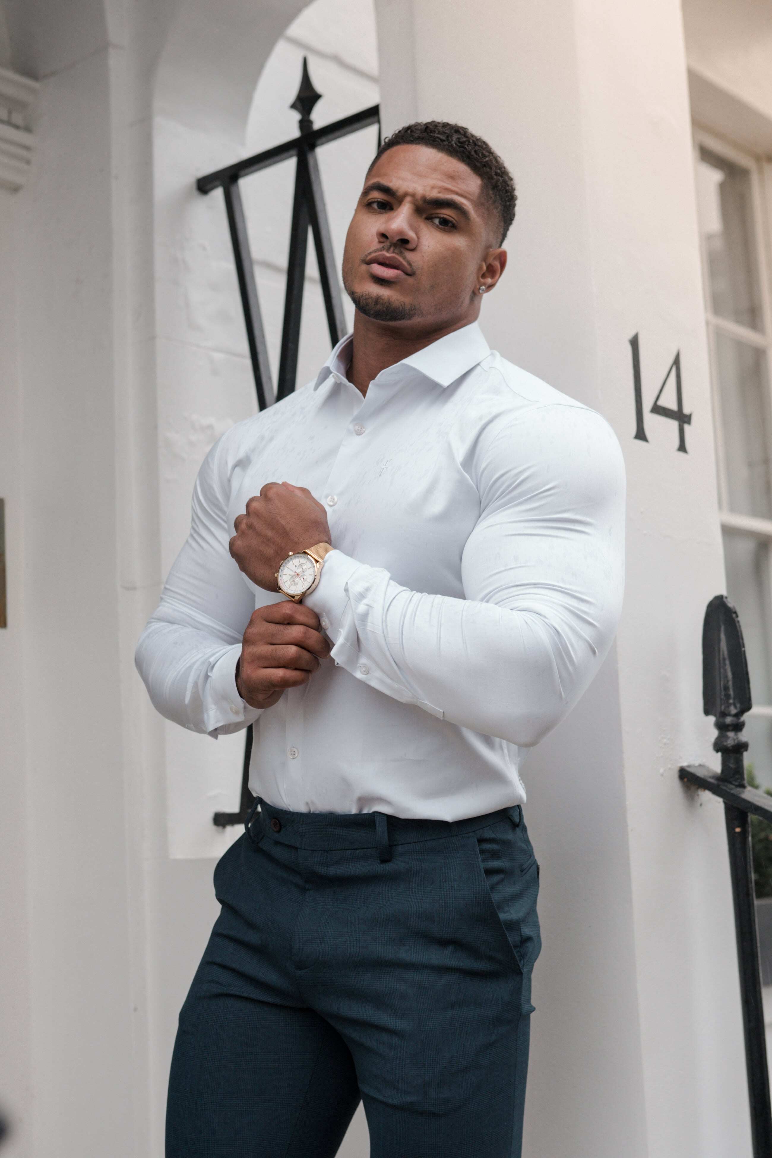 Slim Formal Mid Navy & Black Multi Check Stretch Trousers - FST008