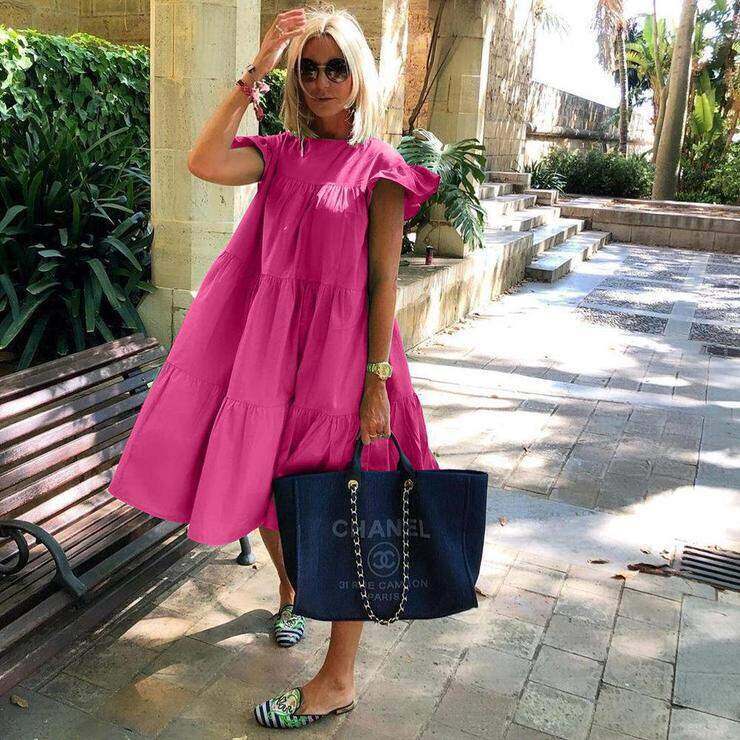 Vestido feminino com corte A para lindas férias de verão para mulheres