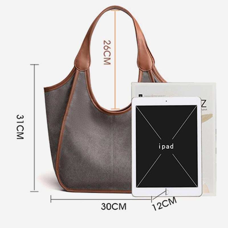 Bolsa de ombro retrô simples feminina, leve, espaçosa, bolsa de lona vintage